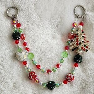 Festive Beaded Keychain with Christmas Tree Charm Bag Chain